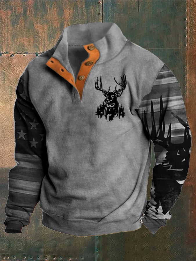 Sudadera Western Style estampado Stand cuello Button para hombre