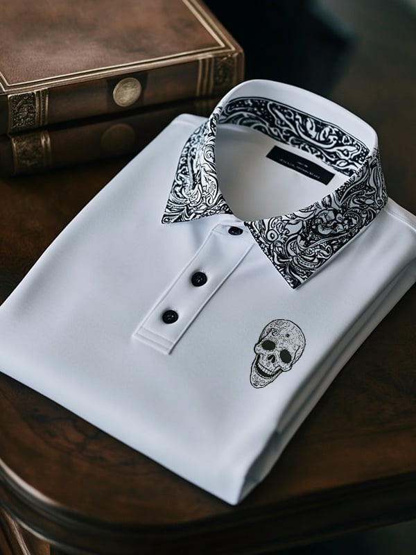 Camisa polo clásico ejecutivo Skull Logo de manga corta para hombre