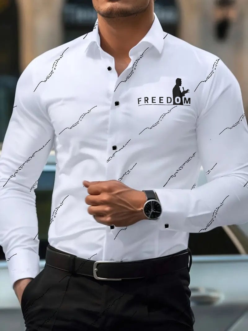 Camisa Street Style ejecutivo casual estampado de manga larga para hombre