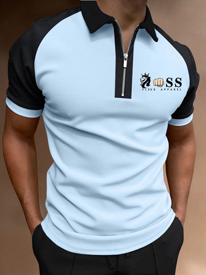 Camisa polo Letter estampado Lapel Zipper Pullover casual para hombre