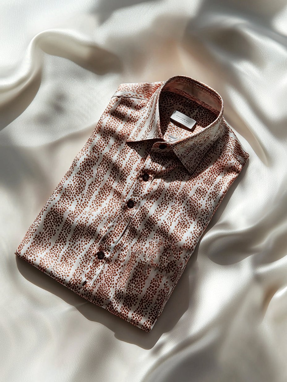 Camisa ejecutivo satén de lujo estampado casual de manga corta Button para hombre