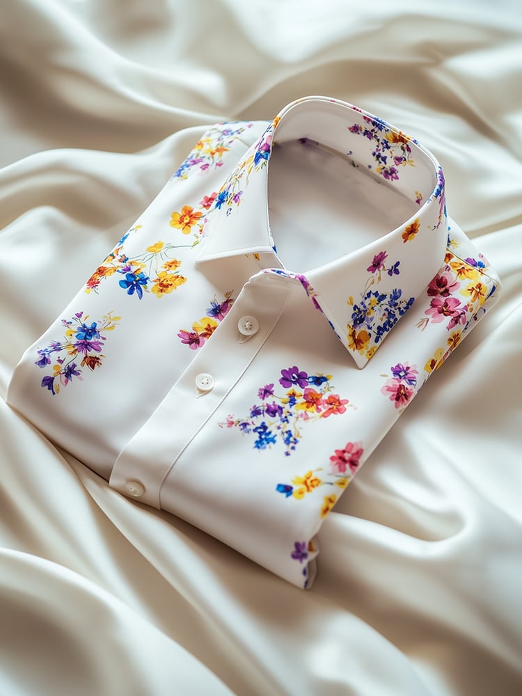Camisa ejecutivo casual floral solapa de manga corta para hombre