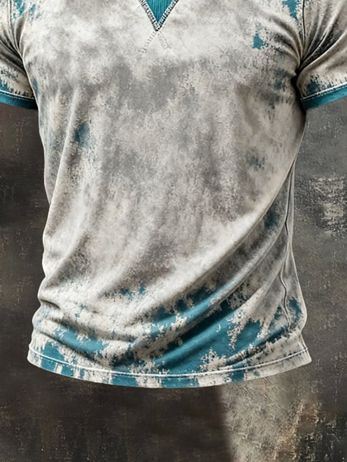 Retro en bloques de color cuello redondo de manga corta Top para hombre