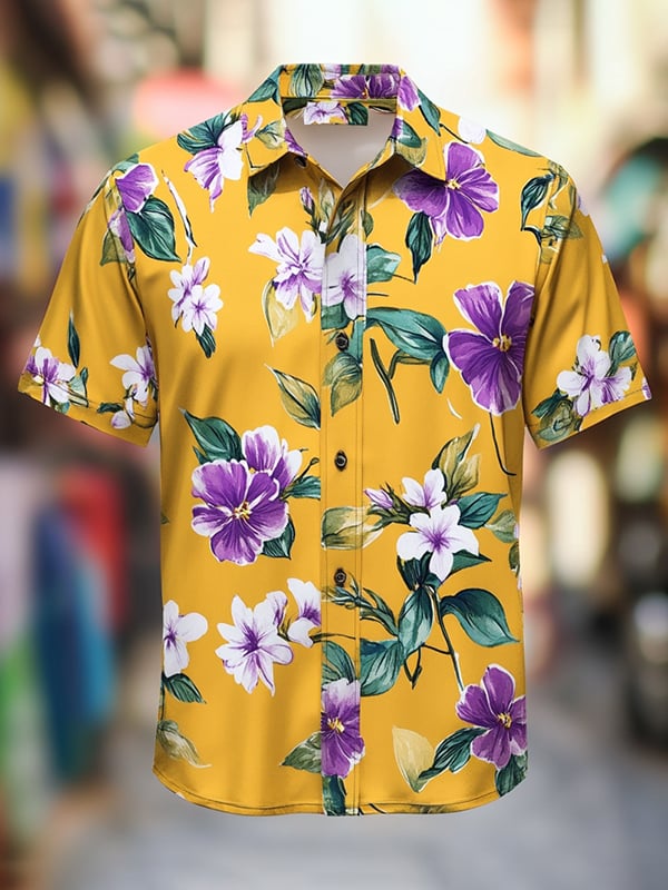 Camisa Beach Vacation floral de manga corta para hombre