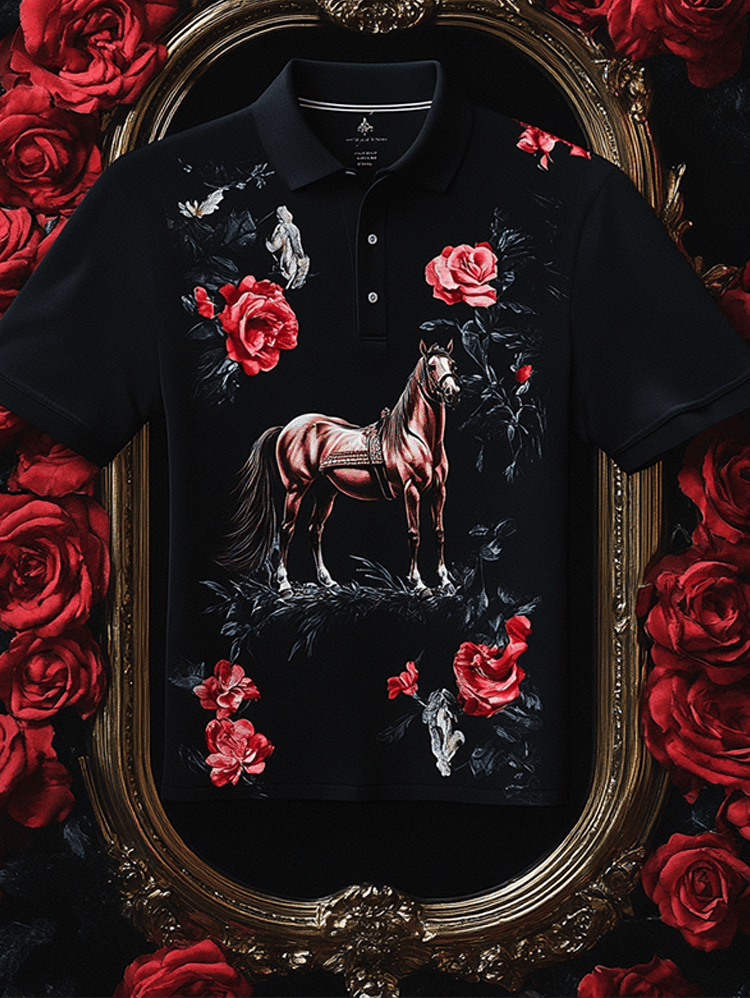 Camiseta Horse Racing de manga corta Polo para hombre