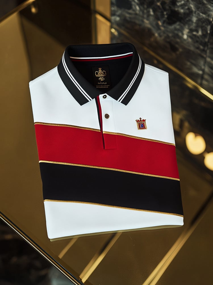 Camisa polo clásico ejecutivo Check Logo Button de manga corta para hombre