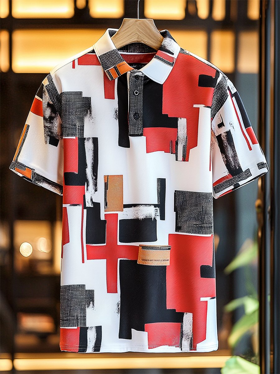 Camisa polo ejecutivo casual Cross estampado Button de manga corta para hombre