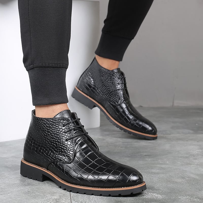 Botas casual Front Lace Up Crocodile diseño cuero para hombre