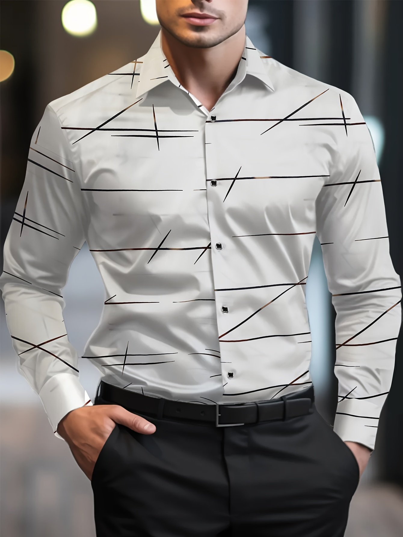 Camisa Street Style ejecutivo casual estampado de manga larga para hombre