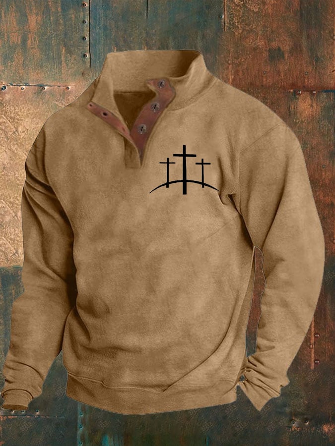 Sudadera Faith estampado Stand cuello Button para hombre
