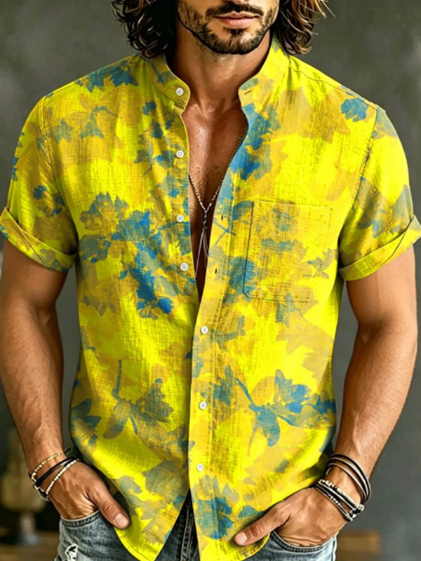 Camisa retro Style floral estampado de manga corta para hombre