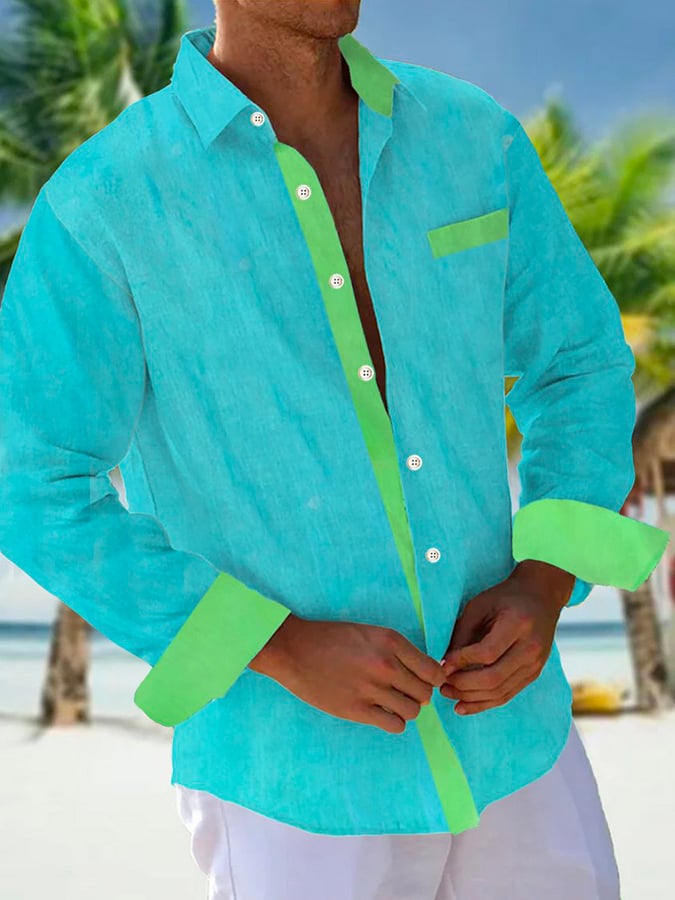 Camisa casual Holiday Contrast Color para hombre