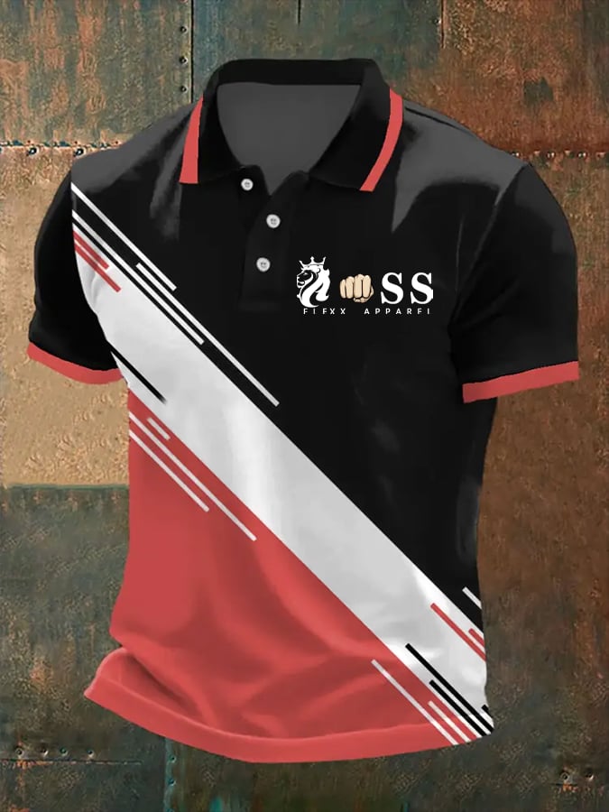 Camisa polo retro Letter estampado casual para hombre