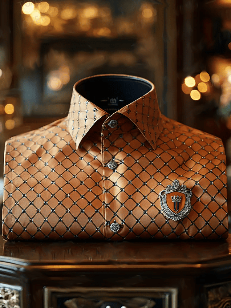 Camisa vintage de lujo de manga larga para hombre