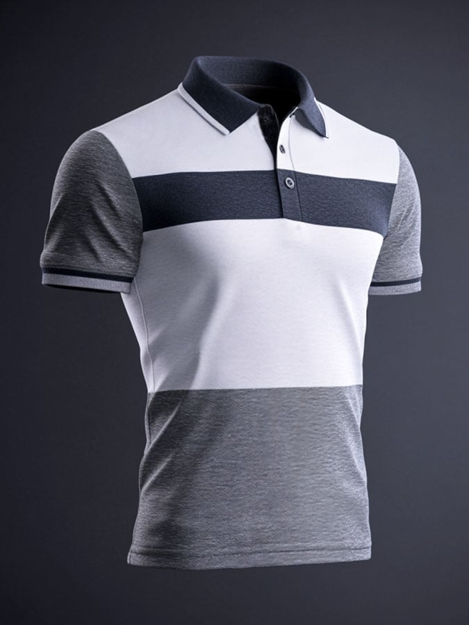 Camisa polo casual clásico Contrast Color estampado ejecutivo de manga corta para hombre