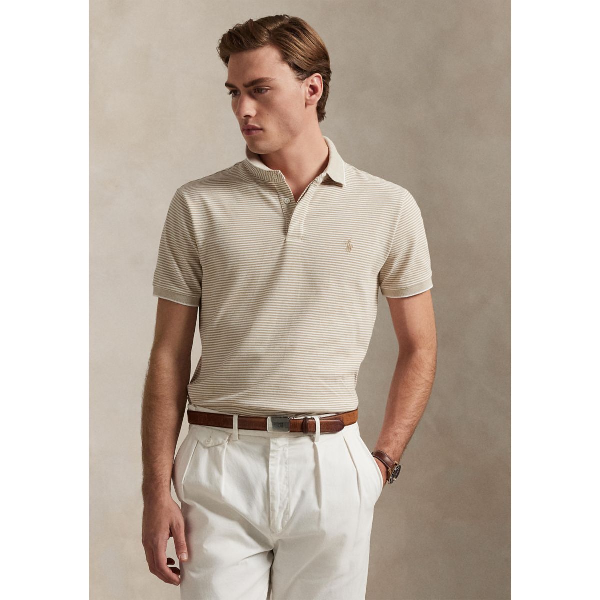 Classic Fit Stretch Oxford Mesh Polo Shirt - 5