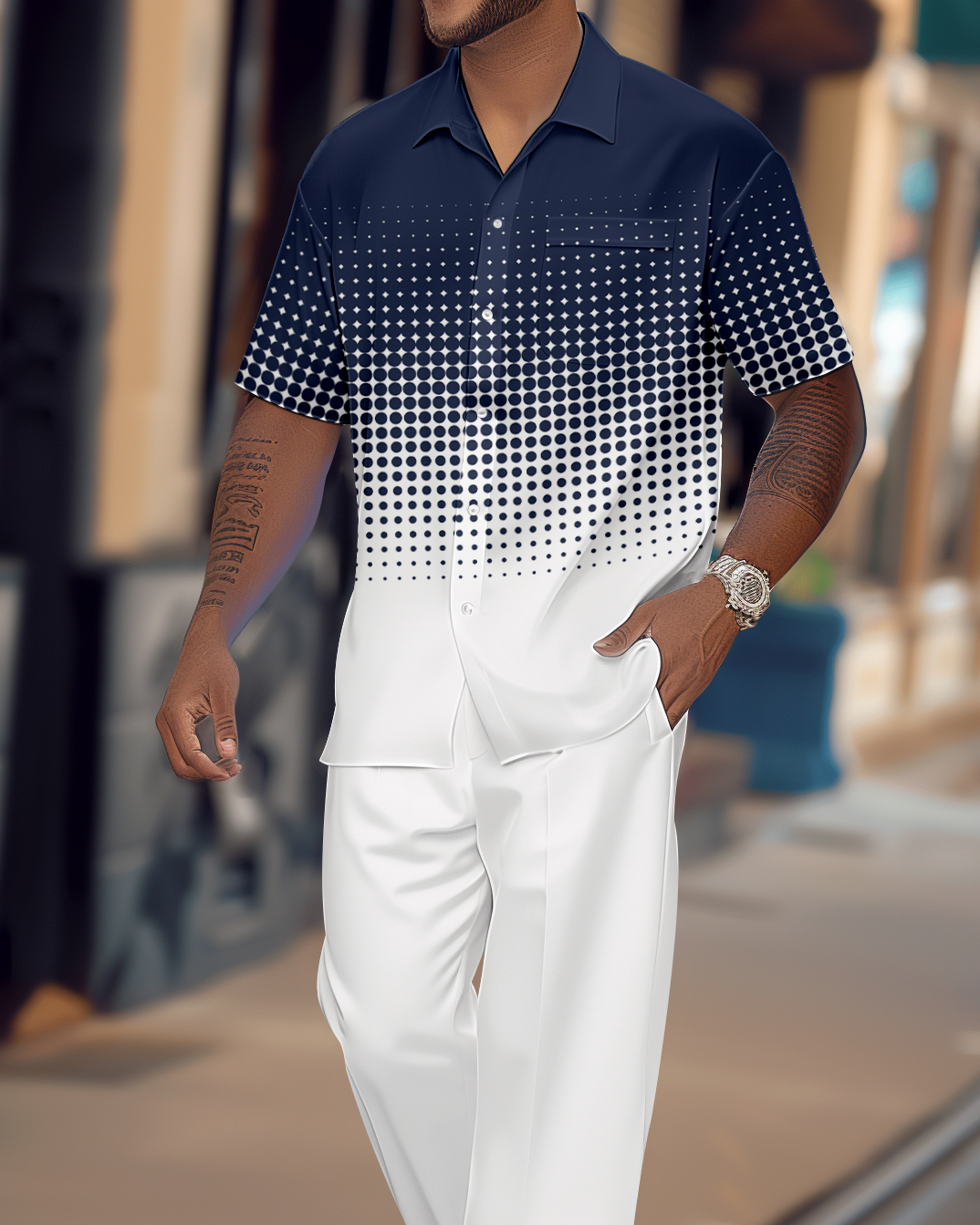 Camisa Gradient estampado de manga corta Walking Suit 1079 para hombre