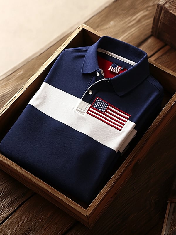 Camisa polo clásico ejecutivo Flag Independence Day de manga corta para hombre