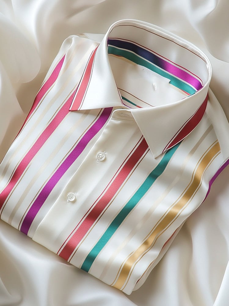 Camisa ejecutivo casual a rayas solapa de manga corta para hombre