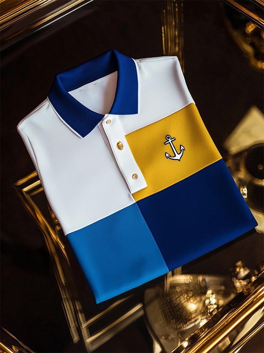 Camisa polo ejecutivo rayas Logo con botones de manga corta para hombre