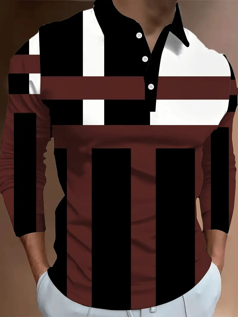 Camisa polo ejecutivo clásico rayas estampado Button para hombre