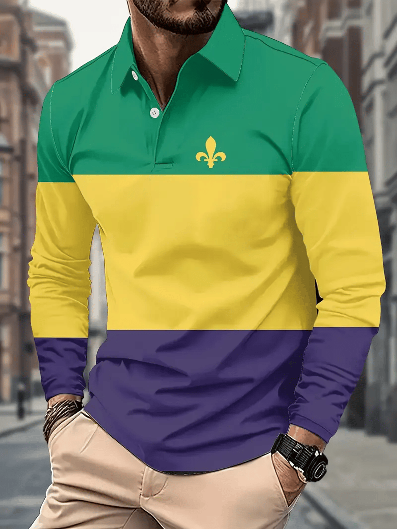 Camisa polo Party Carnival estampado de manga larga para hombre