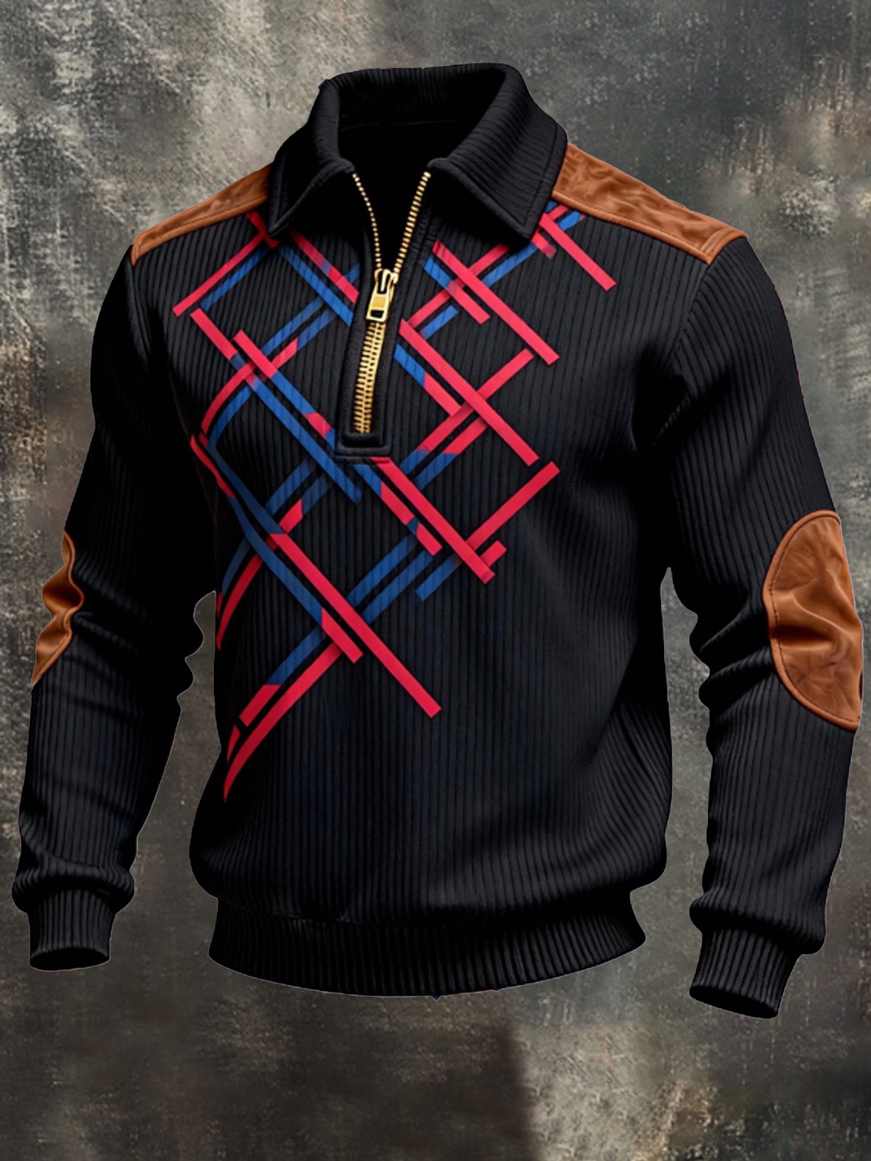 Sudadera vintage Color-Block estampado con cierre con gorrasucha para hombre