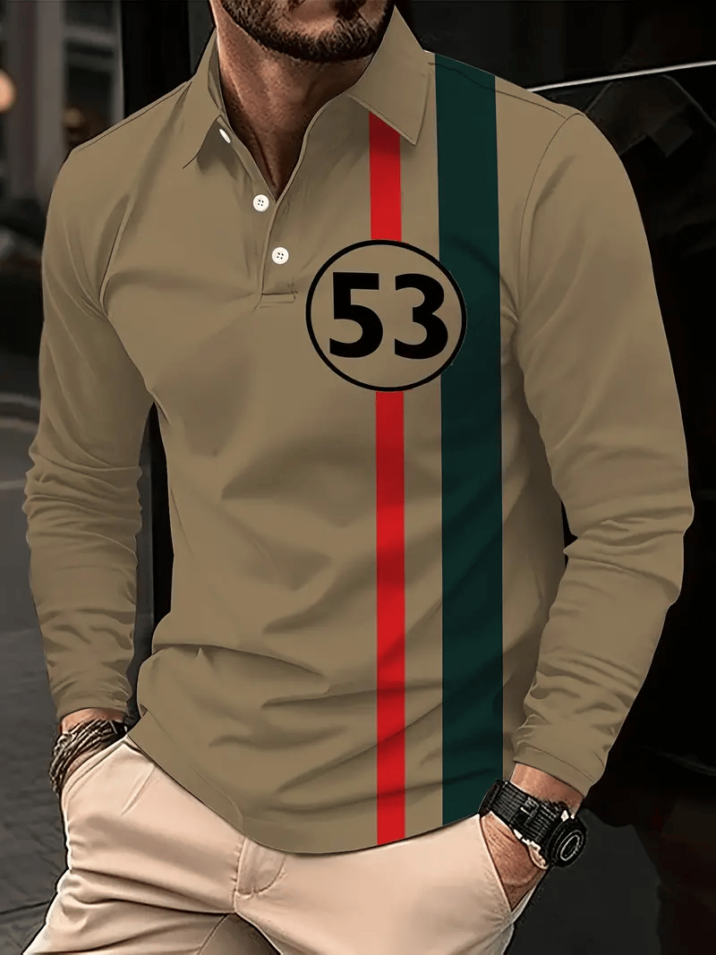 Camisa polo ejecutivo casual a rayas de manga larga para hombre