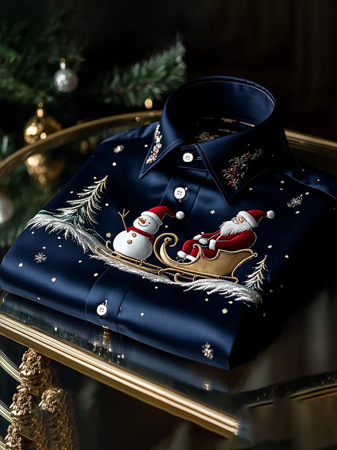 Camisa seda Christmas de lujo ejecutivo de manga larga para hombre