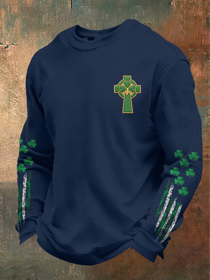Camiseta casual St. Patrick's Day flag-themed tejido tipo waffle para hombre