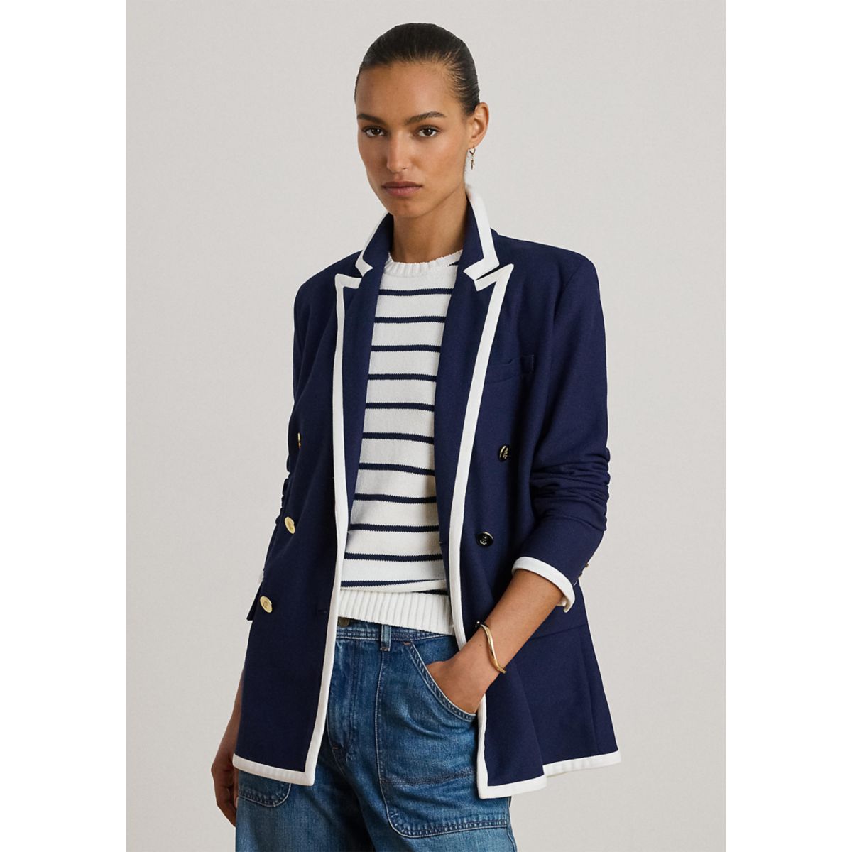 Women's Two-Tone Double-Breasted Piqué Blazer - 1