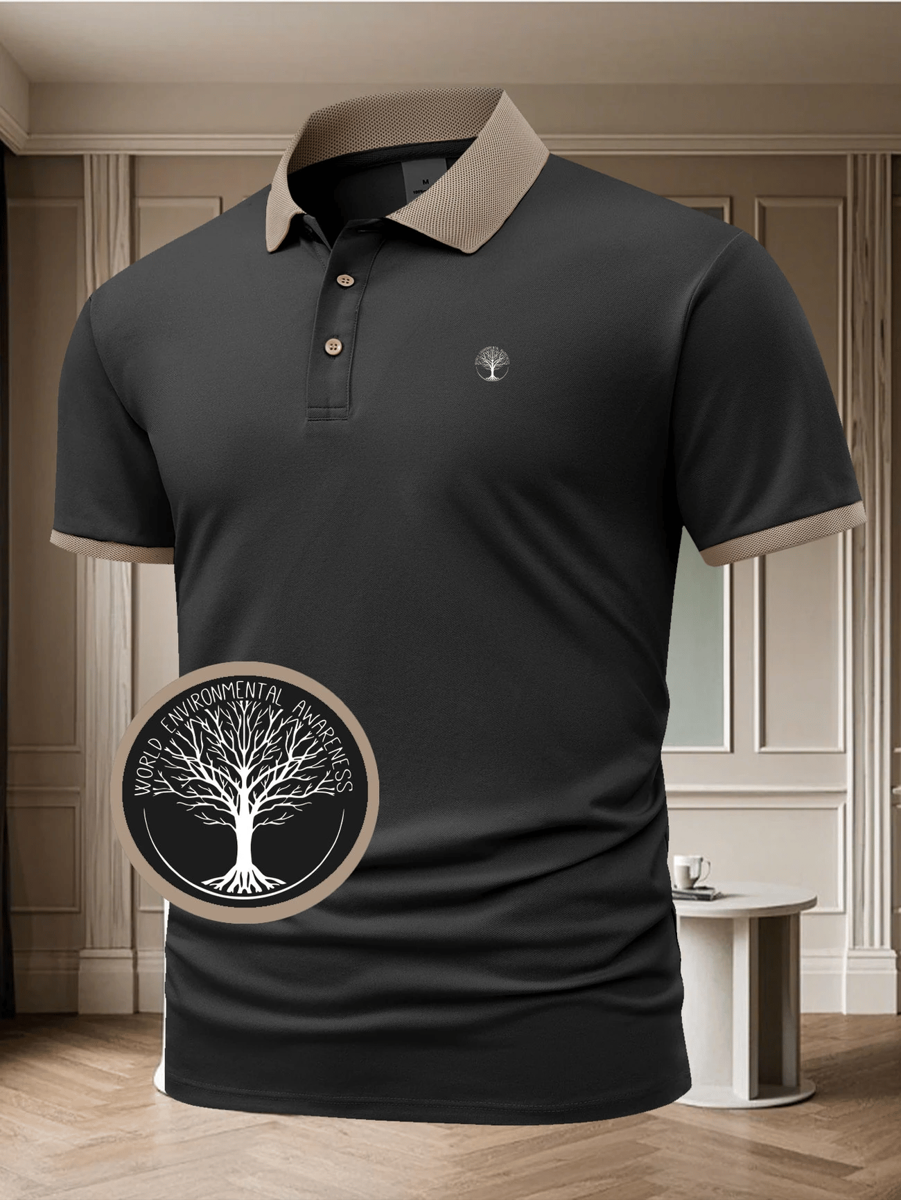 Camisa polo ejecutivo Logo con botones de manga corta para hombre