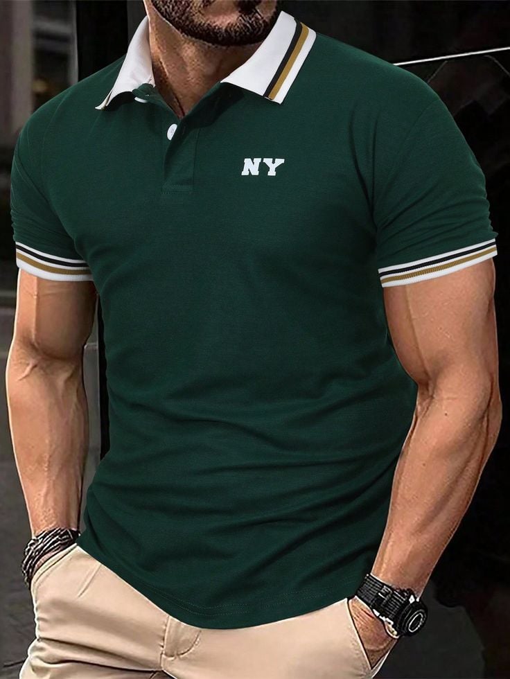 Camisa polo ejecutivo Logo con botones de manga corta para hombre