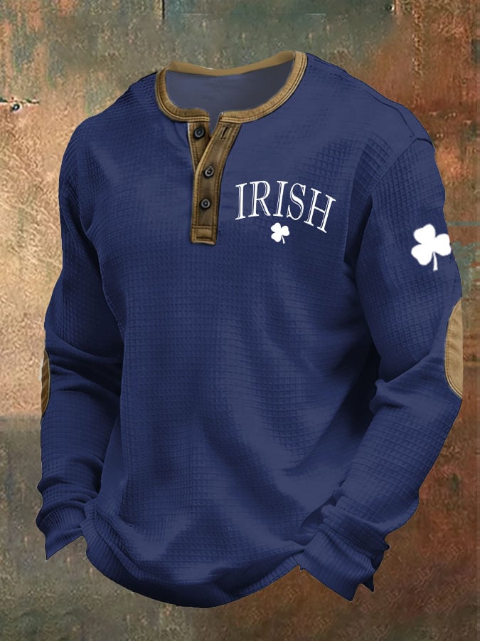 Camisa St. Patrick's Day estampado casual Henley para hombre