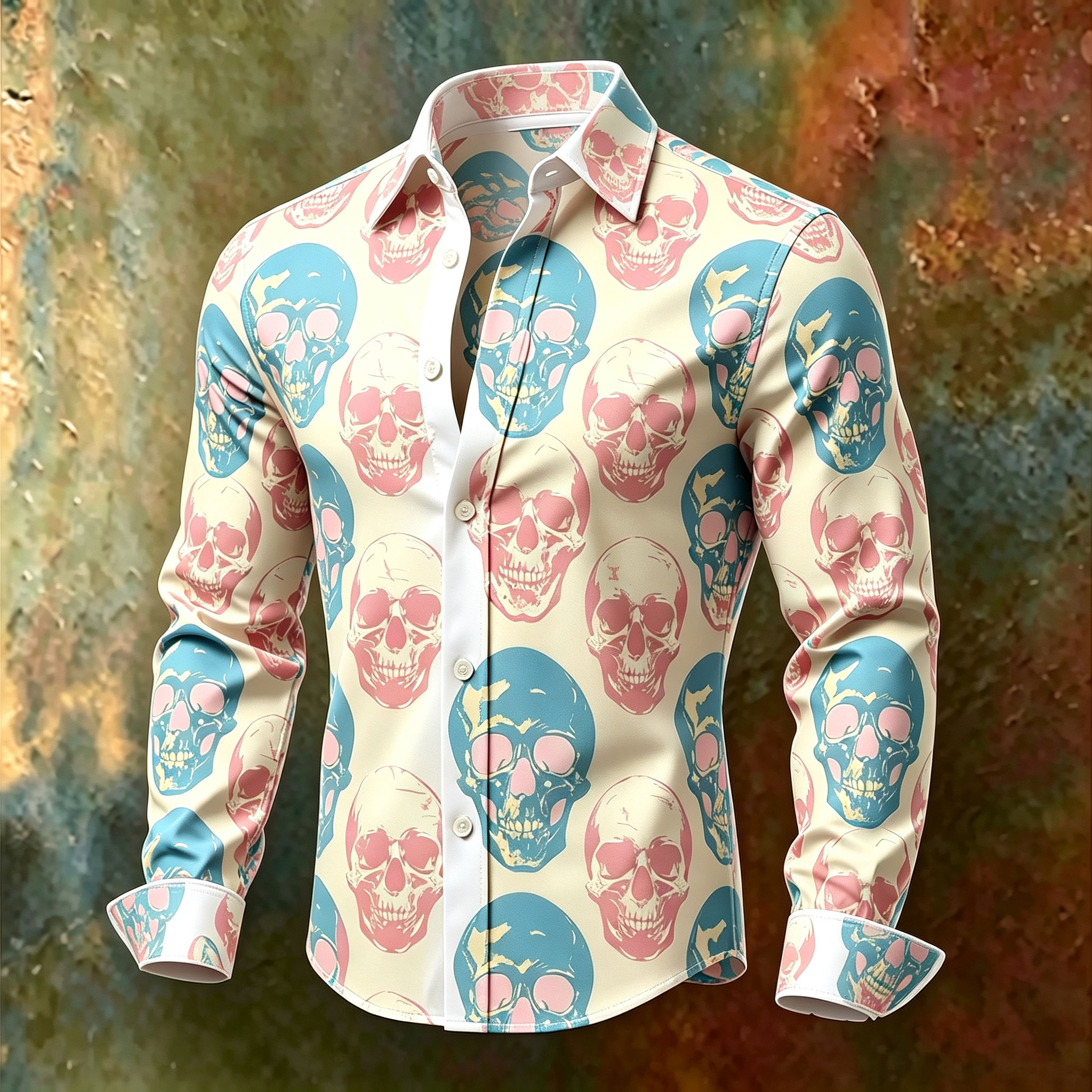 para hombre de manga larga camisa with Contrasting-Color Skull Print