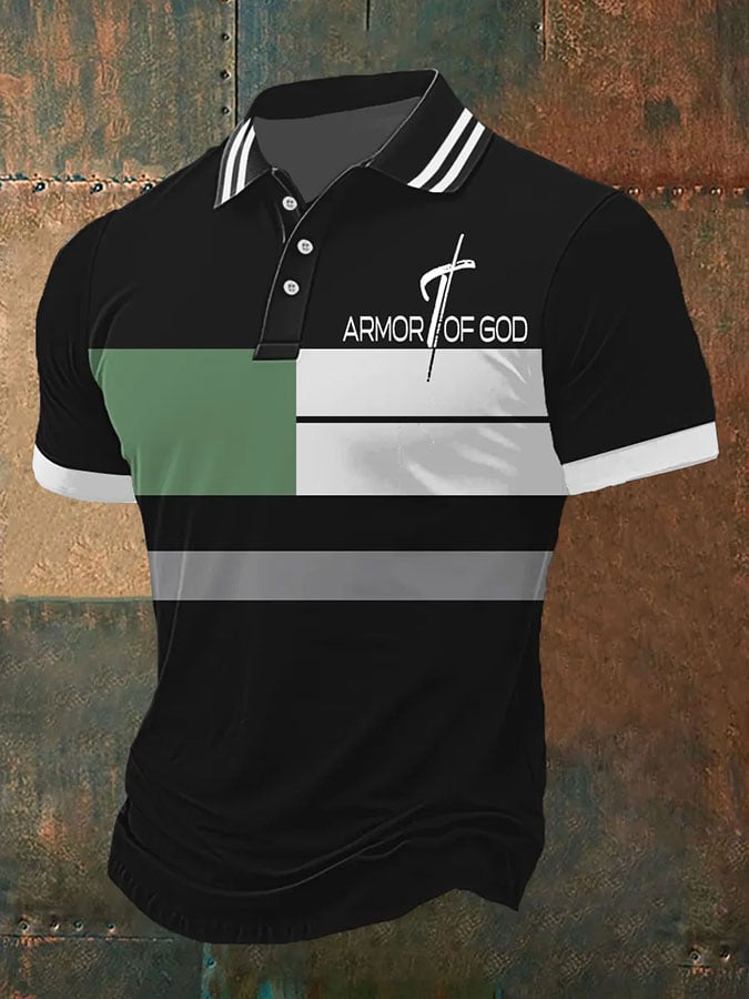 Camisa polo retro Armor OF God casual estampado para hombre