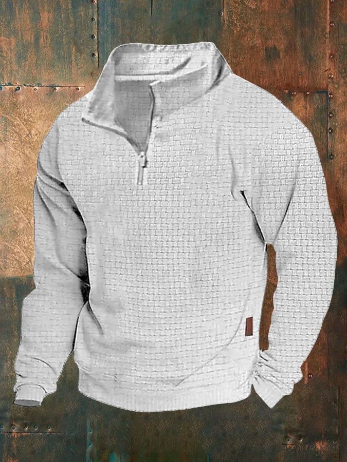Sudadera de color sólido retro Half-Zip para hombre