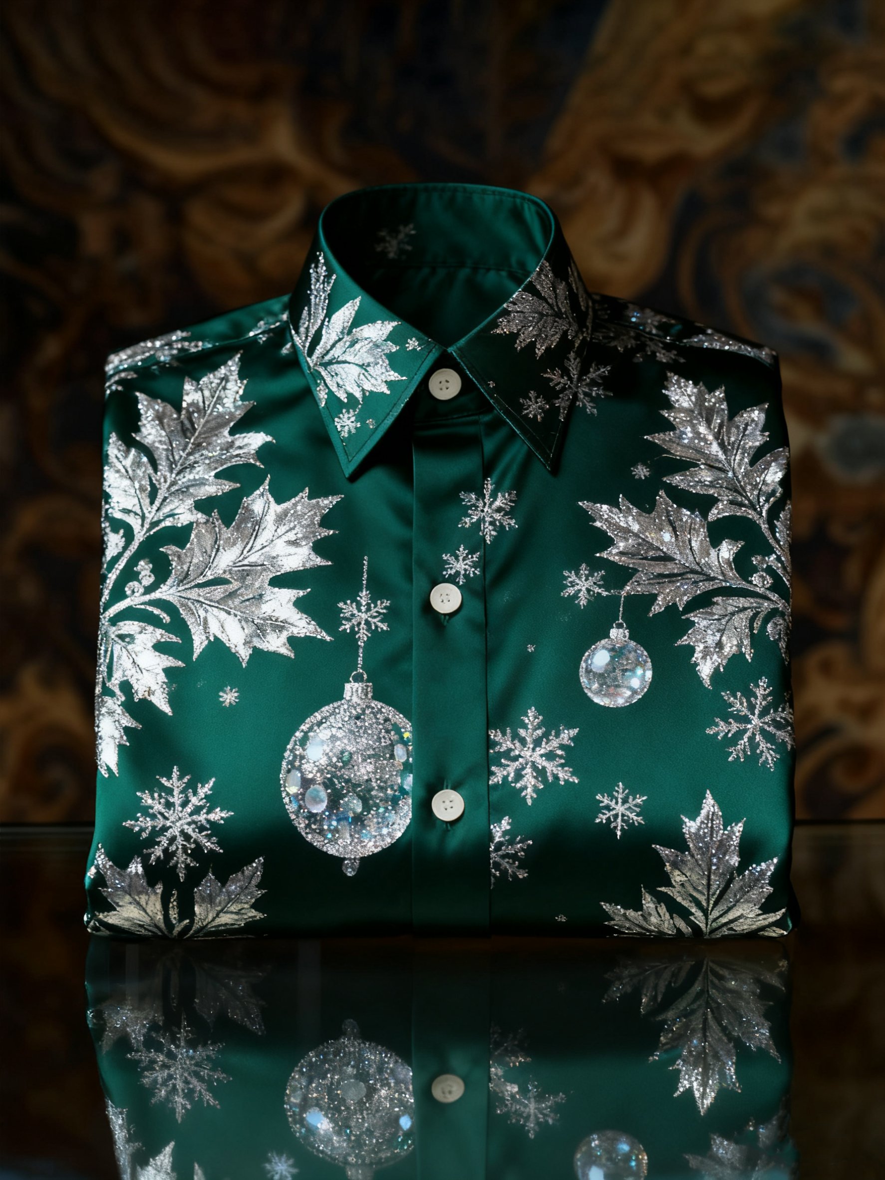 Camisa de lujo Christmas Party de manga larga con botones para hombre