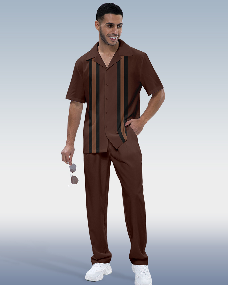 Camisa en bloques de color estampado de manga corta Walking Suit 792 para hombre
