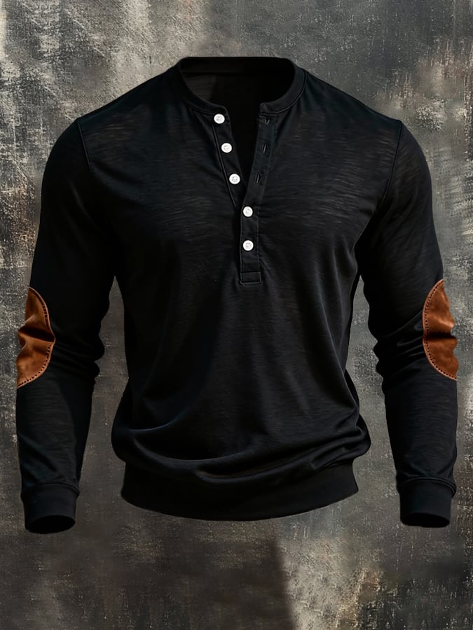 Camiseta vintage Style Pure de algodón Simple de manga larga para hombre