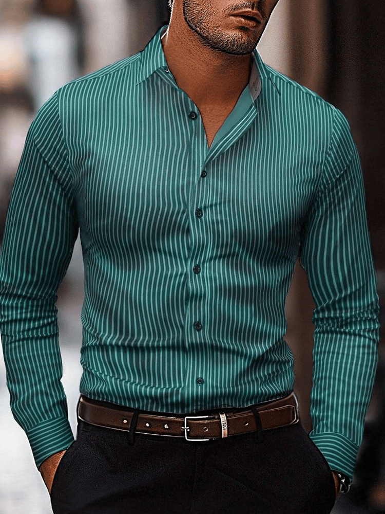Camisa ejecutivo casual a rayas de manga larga para hombre