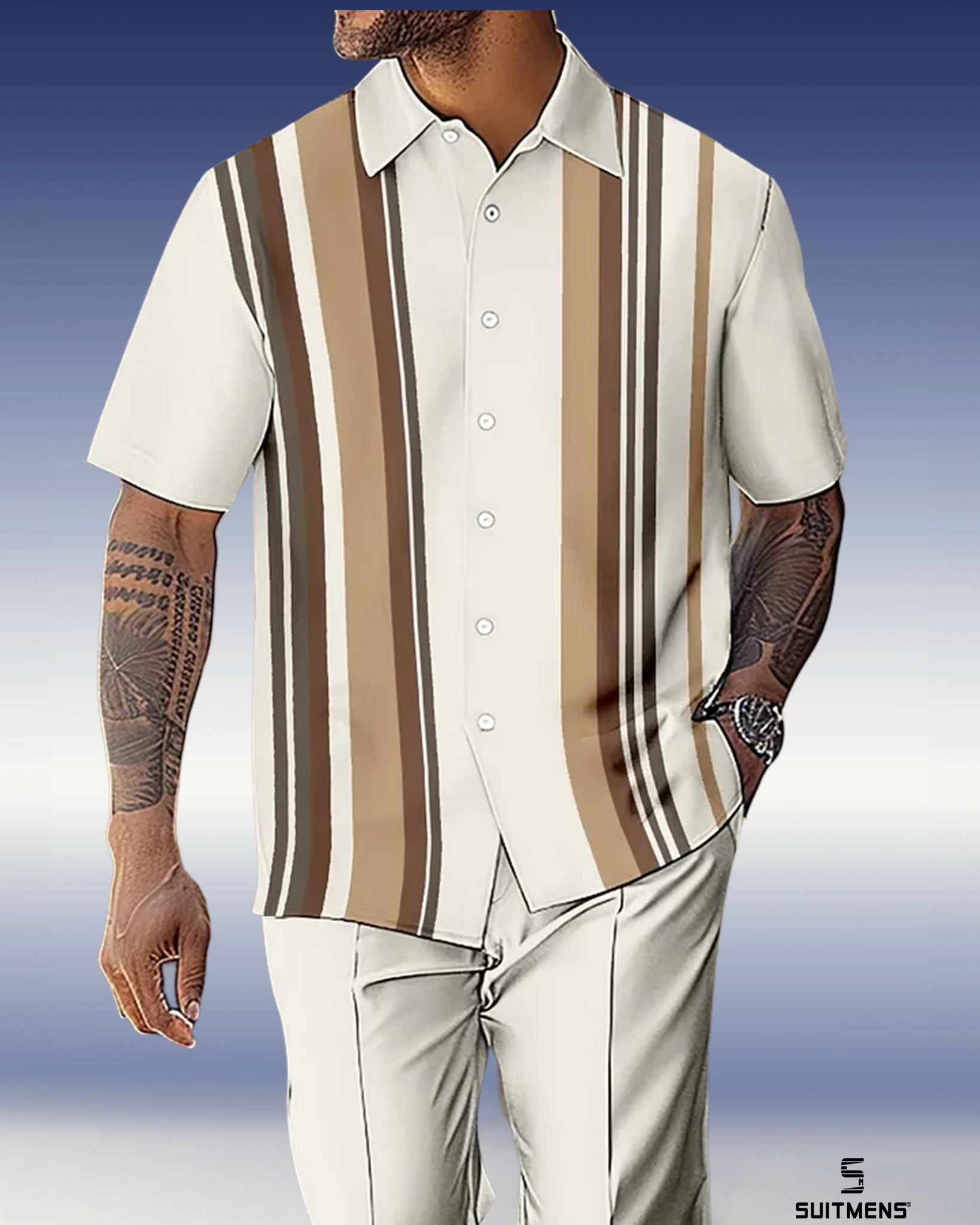 Camisa Gorgeous en bloques de color de manga corta Walking Suit 1072 para hombre