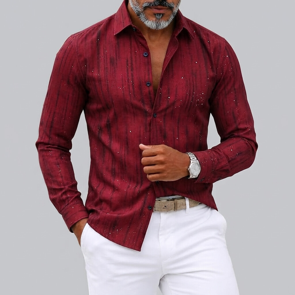 para hombre Abstract Stripe Print Turndown Collar de corte entallado de manga larga camisa
