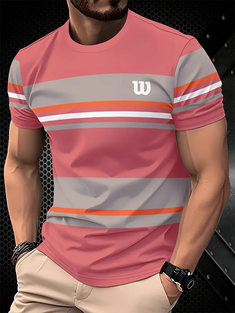 Camiseta ejecutivo rayas Logo estampado de manga corta para hombre
