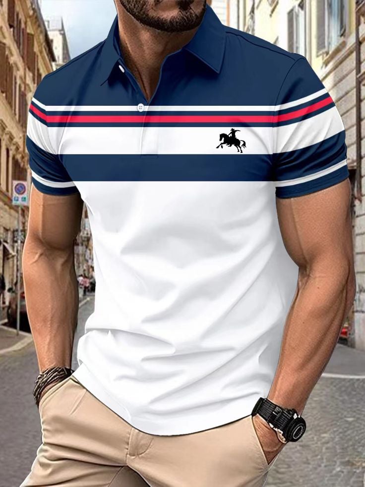 Camisa polo ejecutivo Logo con botones de manga corta para hombre