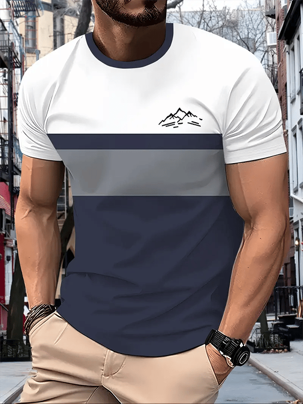 Camiseta ejecutivo rayas Logo estampado de manga corta para hombre