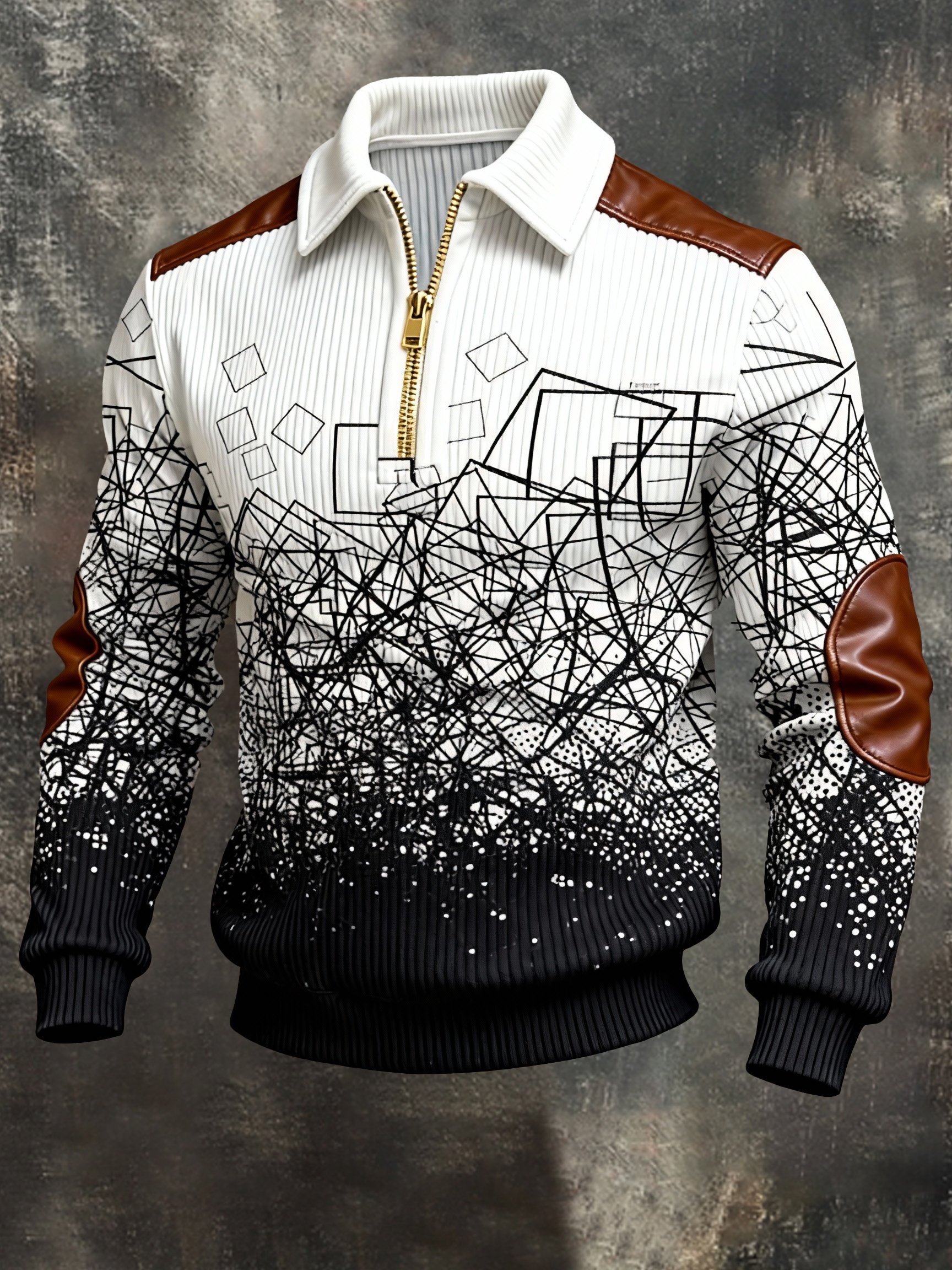 Sudadera vintage Color-Block estampado con cierre con gorrasucha para hombre