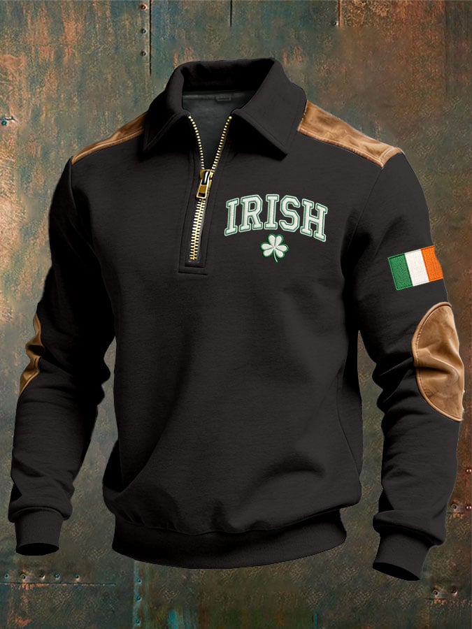 Sudadera vintage St. Patrick's Day Design estampado casual cierre para hombre
