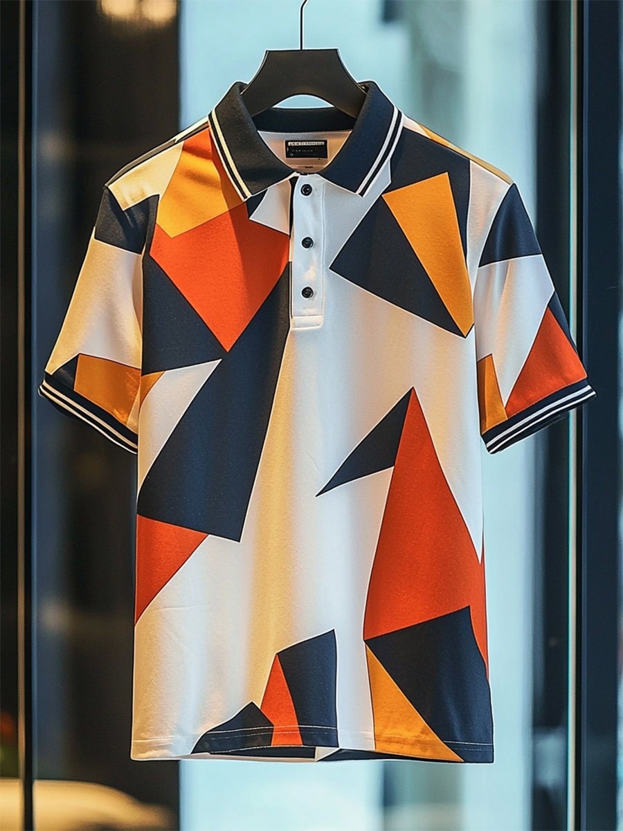 Camisa polo ejecutivo casual Bauhaus estampado Button de manga corta para hombre