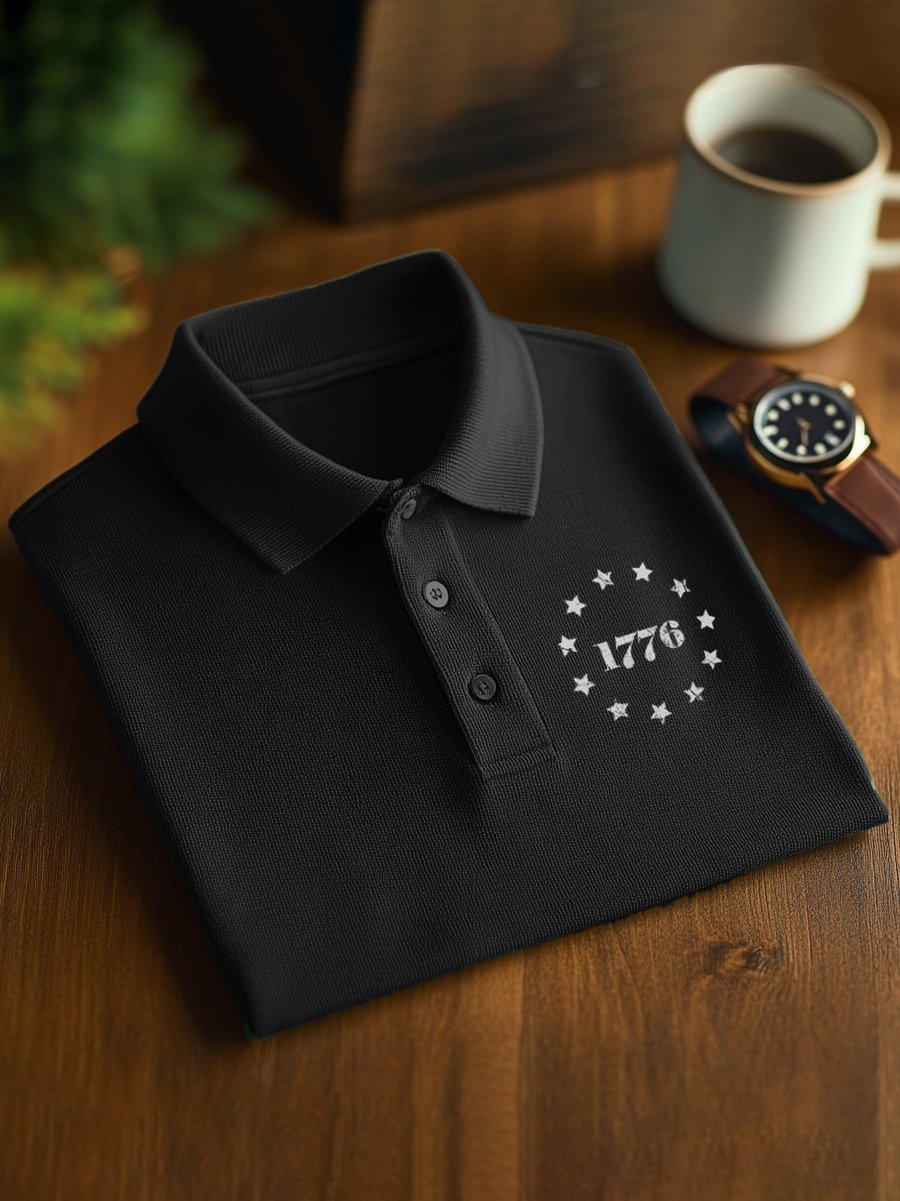 Camisa polo ejecutivo casual Star Ring 1776 estampado Button de manga corta para hombre